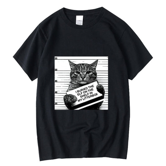 XIN YI Men's high quality t-shirt 100% cotton Funny Crime Cat print