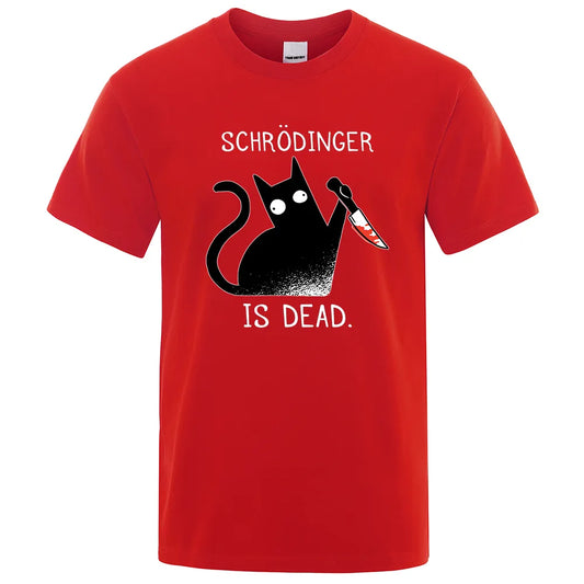 Schrodinger Is Dead Black Cat Fashion Soft T-Shirt Man High Quality T-Shirts Oversized T Shirts Cotton Short Sleeve Street Tops