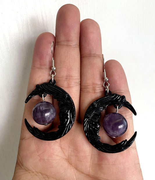Purple Crystal Moon Earrings Crescent Moon