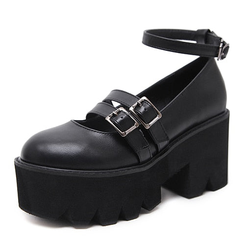 Pump Gothic Shoes Ankle Strap High Chunky Heels Platform