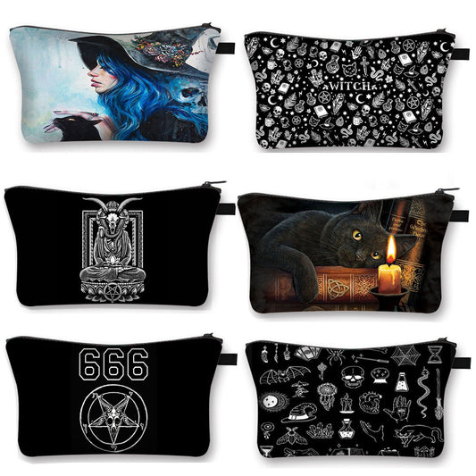 Witch / Black Cat / Hail Satan Cosmetic Case 666 / Witchcrat / Baphomet Women Makeup Bag