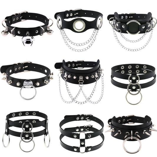DIEZI Vintage Sexy PU Leather Chain Pendant Necklace  Gothic Black Choker