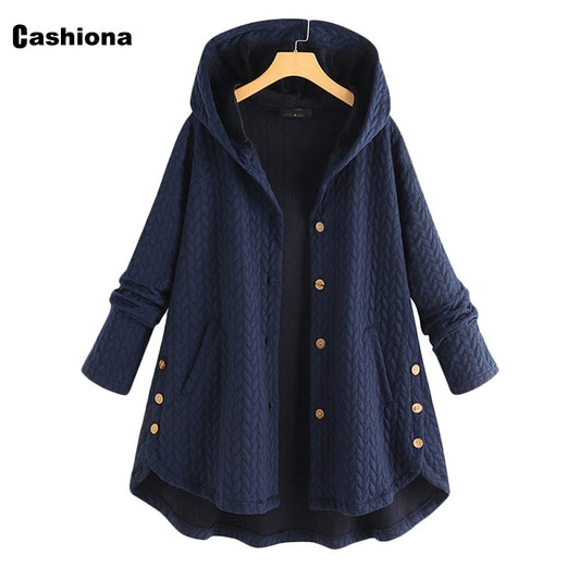 Cashiona Women Cotton Coats 2021 Single Breasted Top Outerwear Female Knitted Plush Coats Solid Hooded Jackets