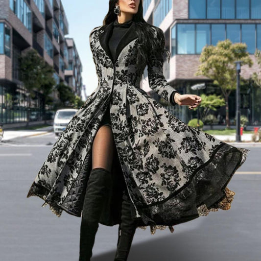 Dress A-Line Gothic Waist Tight Lace Stitching Hem Cardigan Dress   Vintage Dress