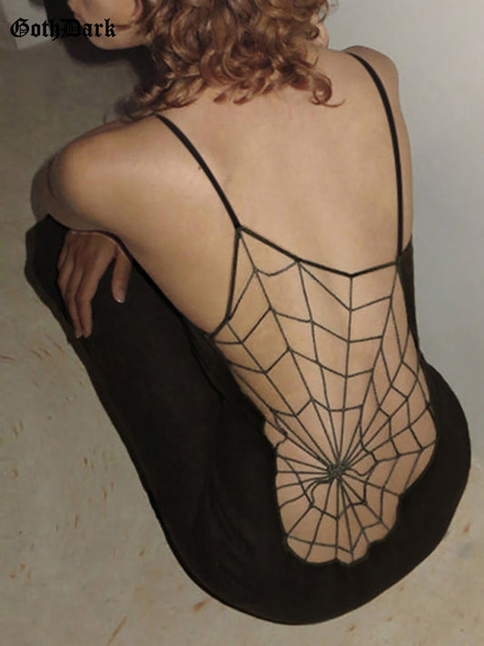 Goth Dark Spider Web See Through Sexy Mesh Gothic Dress