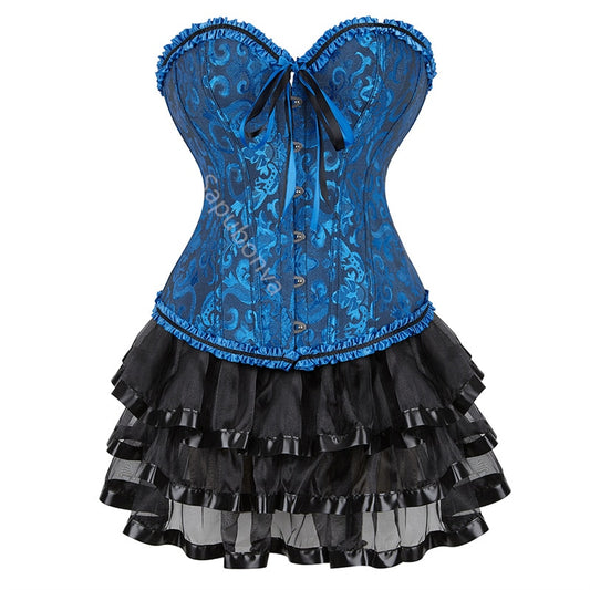 sexy corsets for women plus size  overbust burlesque corset and skirt set