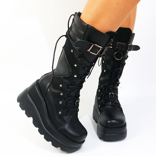 Big Size 35-43 Brand Design Ladies High Platform Boots Fashion Rivet Goth High Heels Boots