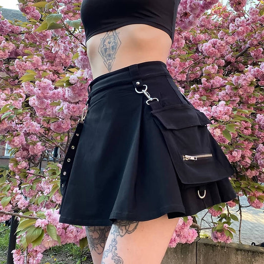Punk Gothic Black High Waist Black Skirts Bandage Mini Skirt